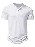 Abtel T Shirt Herren Henley-Ausschnitt T-Shirts Sommer Kurzarm Oberteile Einfarbig Tshirt Mode Pullover Basic T-Shirt Männer Weiß XL