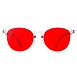 Bloomoak Blaulicht Brille, Gaming Retro Runde Brillen, lindern Augenmüdigkeit und verbessern den Schlaf, geeignet für Bildschirme (Rot - 100% - Rosa Transparenter Rahmen, Rot - Sleep Night)