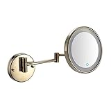 JCAKES 8-Zoll-Wand-Make-up-Spiegel, Vergrößerungs-Wand-Badezimmerspiegel mit LED-Leuchten, 360-Grad-Drehgelenk, ausziehbarer Arm, rund, steckerbetrieben (Color : Antique Color, Size : 7X)