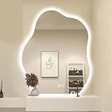 Xxbbyubo Badezimmerspiegel mit Beschlagfrei, 100/120cm Asymmetrisch Schminkspiegel mit Beleuchtung Dimmbar, Rahmenloser 3 Lichtfarbe Eingangshalle Wandspiegel(32inch/80cm)