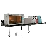 Wandmontiertes Mikrowellen-Regal mit Stauraum für Wohnheim, Wohnung, Küche, 80 cm, schwarz, Mikrowellenregal, hält bis zu 50 kg