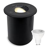 SSC-LUXon JUAVI Bodeneinbauleuchte aussen IP67 LED - Bodenstrahler schwarz matt 230V befahrbar - inkl. GU10 LED Lampe 3W warmweiß