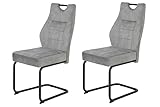 Hela Tische, 2er Set Esszimmerstuhl Schwingstuhl Linda, Mikrofaser Silber, Rundrohgestell grau, Komfortsitz Federkorb, 140kg belastbar
