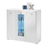 ENRIQUE Highboard mit LED-Beleuchtung, Weiß Hochglanz - Moderner Wohnzimmerschrank mit viel Stauraum für Ihren Wohnbereich - 120 x 112 x 42 cm (B/H/T)