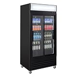 GastroHero Getränkekühlschrank Eco 630 mit Leuchtaufsatz & Schiebetüren, 8 verstellbare Böden, 630 L Volumen, Glastür, Innenbeleuchtung, Schwarz, für Gastronomie & Gewerbe