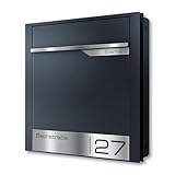 Metzler Briefkasten für Zaunmontage | Zaunbriefkasten | personalisiert mit Gravur | Anthrazit RAL 7016 | Emma 2