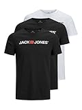 JACK & JONES Herren JJECORP Logo Tee SS Crew Neck 3PK MP T-Shirt, White/Pack:1Black 1Navy Blazer 1 White, L, 3 Stück(1er Pack)