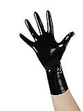 EXLATEX Rubber Secrets Handgelenk-Handschuhe, kurz, Latex, verschiedene Zehen - Schwarz - S - Handgelenk Um - 16 cm