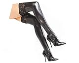KUAIQI Latex Leathe Stocking，Leder Overknee Strümpfe Stockings，Frauen Sexy Lackleder Elastische Spitze Lange Strümpfe，Enge Glänzende Metallische Stockings für Cospaly，Clubwear Partykleider