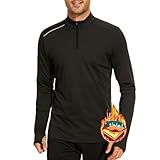 AMZSPORT Herren Thermal Langarmshirt, Half Zip Laufshirt mit Stehkragen, Atmungsaktiv 1/4 reißverschluss Sportshirt Funktionsshirt Trainingsshirt für Gym Jogging, Schwarz, L