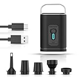 Yuragim Elektrische Luftpumpe, 1200mAh Wiederaufladbare Akku Luftpumpe Elektrisch mit Campinglampe, Mini Portable Air Pump mit 5 Luftdüs, für Luftmatratze, Schwimmring, Vakuumbeutel & Camping