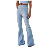 BIBOKAOKE Bootcut Jeans Damen High Waist Jeans Schlaghose Flared Bootcut Hose Mode Stretch Skinny Jeanshose Denim Pants mit Seiten Reißverschluss Schlagjeans Bootcutjeans