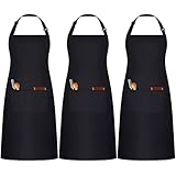 umboom 3 Stücke Schwarze Kochschürze, Verstellbare Küchenschürze mit 3 Taschen für Herren Frauen, Gastronomie Arbeits Schürze für Kellner Chef Friseur Barista Backen Bar (Polybaumwolle - Schwarze)