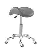 Sattelhocker Stuhl für Massage Klinik Spa Salon Schneiden, Sattel Rollhocker mit Rollen höhenverstellbar (Grau)