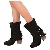 Damen Stiefeletten Biker Boots Stiefel mit Absatz Damen Klassische Stiefeletten Frauen Schuhe Blockabsatz Herbst Winter Bequeme Damenstiefel Langstiefel Schuhe Schnallen Worker Boots Schnürstiefelette