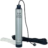 T.I.P. 30177 Tiefbrunnenpumpe Edelstahl AJ 4 Plus 95/40 (bis 5.500 l/h Fördermenge, Förderhöhe max. / Druck max. 40 m / 4,0 bar, 900 Watt, für schmale Brunnen ab Ø 10 cm, Edelstahlgehäuse