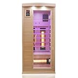 Dewello® Infrarotkabine Infrarotsauna Pierson 90x90 für 1 Person aus Hemlock Holz mit Vollspektrumstrahler, Bodenstrahler, LED-Farblicht, Bluetooth, FM,MP3,USB
