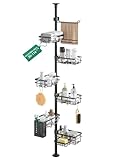 Mixoo Teleskop Duschregal-Duschablage Ohne Bohren mit 6 Stück Duschkorb, 30.5-111.9in Teleskopregal für Dusche und Badewanne, Bad Organizer mit Handtuchstange, Seifendose, Zahnbürstenhalter