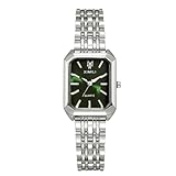 rorios Damen Rechteckuhr Edelstahlarmbanduhr Quarzuhr für den täglichen Gebrauch und als Geschenk Grünes Silber