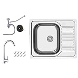 Faizee Möbel | Edelstahlspüle 60x50,5 cm – Hochwertige Einbauspüle, moderne Küchenspüle & Spülbecken aus Edelstahl mit Abtropffläche, inkl. Siphon; als Waschbecken und Ausgussbecken in der Küche