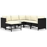 KTHLBRH 6-TLG. Garten-Lounge-Set mit Kissen Poly Rattan Schwarz Terrassenmöbel-Sets Outdoor-Möbel-Sets Gartenmöbel-Sets für Gärten, Terrassen und Balkone