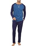 Reliwel Schlafanzug Herren Lang Winter Baumwolle Pyjama Zweiteiliges Herren Rundhals Langarm Shirt & Schlafanzughose mit Tasche Nachtwäsche Männer Hausanzug Sleepwear