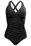 Laorchid Damen Badeanzug v Ausschnitt Einteilige Push up bademode Swimsuit Frauen high Waist Badeanzug Damen bauchweg Schwarz XXL