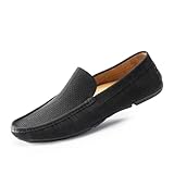 Cusolemore Herren Mokassins Flache Slipper Slip on Loafers, Gummi Sohle, Fahrende Schuhe [Kleiner, eine halbe Nummer größer kaufen] Black 43