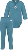 normani Baby Merino Winterset Wickelbody Baby Body und Merino Hose mit Fuß - Wickelset Stramplerset Baby Schlafanzug Schlafstrampler Schlafoverall Baby-Overall Farbe Blau Größe 68