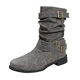Generisch Damen Schwarz Lack Suede Autumn MidSolid Warm Boots Classic Women's Color Lowheel Women's Women's Boots Mädchen Gr. 31 (Grey, 36)