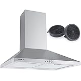 COMFEE' CHT 3.6B Dunstabzugshaube 60cm Umluft & Abluft, Wandhaube mit Aktivkohlefilter, 400m³/h Luftstrom, 5 Schichten Waschbarer Fettfilter, 3 Stufen, Einstellbarer Kamin, 1 LED-Licht, Silver