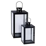 Mojawo 2er XXL Set Gartenlaterne Windlicht Laterne Laternen Metalllaterne Set Dekoration Außen Metall Schwarz ca. H30/41cm