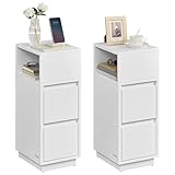VASAGLE Nachttisch 2er Set, schmal, Beistelltisch mit 2 Schubladen, offenes Fach nach Links oder rechts flexibel montierbar, für Schlafzimmer, Wohnzimmer, wolkenweiß LET856W01
