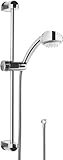 Cornat Brausegarnitur 'Carballo' - Handbrause 75 mm - 8 Strahlarten: Normal-, ECO-, Soft & Massagestrahl - Anti-Kalk & Wasserspareinsatz - 150 cm Brauseschlauch - 59 cm Wandstange / SA330693, Silber