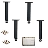 KHLMSRXJ 4er-Set Schwarze Möbelbeine, runde Couchtischbeine aus Metall, Moderne Sofabeine aus geradem Rohr, verstellbare Schrankbeine, Küchenfüße, DIY-Ersatzteil, für Couch, Ottomane, Schra