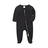 KIDDLETOWN Baby Unisex Zwei-Wege Zip Kleinkind Pyjama mit Fuß Design Fäustlinge (Schwarz, 0-3 Monate)