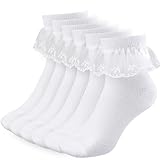 HaiFafafaing 3 Paar Weiße Knöchel Spitzensöckchen Ballett Socken Rüschen Socken Mädchen Atmungsaktive Bequeme Kinder Elegant Prinzessin Söckchen Baumwolle Knöchelsocken für Mädchen