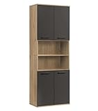 mokebo® Bad Hochschrank in Eiche-Schwarz 'Der Kapitän', Badezimmerschrank breit oder Badschrank, auch als Badezimmerhochschrank & Badregal Badezimmer aus Holz in 180x65x64 (HxBxT in cm)