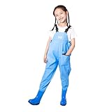 Wathose Kinder Verstellbare Träger Comfort Regenhose Latzhose Mit Stiefeln Wasserdicht Regendicht Buddelhose Kinderwathose Dünne Beach Luftig Anglerhose Funktionshose Blau 34