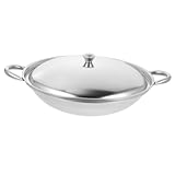 Ipetboom Edelstahl Hot Pot Wok mit Doppelgriffen und Deckel Vielseitiger Stahltopf für Grillen Schmoren und Kochen Temperatur Feuchtigkeitskontrolle Robust und Pflegeleicht