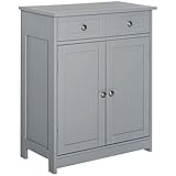 kleankin Aufbewahrungsmöbel, Badezimmerschrank, Schrank mit 2 Türen 2 Schubladen - 60 x 30 x 75 cm - Grau
