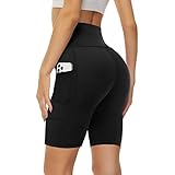 Missluck Radlerhose Damen mit Taschen Kurze Sporthose Hohe Taille Leggings Blickdicht Shorts Sommer Hose für Yoga Gym (Schwarz,S-M)