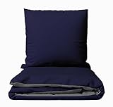 Leonado Vicenti Bettwäsche Mikrofaser 135x200 Einfarbig Uni Dunkel Blau Grau Wendebettwäsche Garnitur Set 80x80 cm Kissenbezug mit Reissverschluss