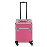 Kosmetik Trolley,Kosmetikkoffer Trolley Schminkkoffer,Make up Koffer Friseurkoffer mit Rollen, Nagelkoffer Abschließbare Beauty Case Tätowieren,34 * 24 * 41cm (Pfirsichfarbe)