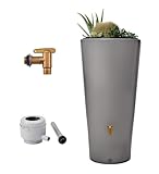 4rain Vaso 2in1 Regenspeicher Regentonne 220 Liter zinkgrau inkl. Kunststoff-Auslaufhahn und Fallrohranschluss - Regenfass, Regenwassersammler, Regenwassertonne, Regenwassertank, Wassertank