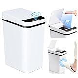 Sensor Mülleimer, Automatischer Mülleimer, Berührungsloser Mülleimer Bad, Mülleimer Küche mit Deckel, Mülleimer mit Sensor, Mülleimer Büro, No Noise Wasserdicht Mülleimer Sensor Weiß (12L)