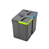 Emuca - Abfallsammler, Müllbehälter für zuschneidbaren Basis, Kit aus 2 Eimern mit höhe 266mm und Fassungsvermögen von 7 Litern