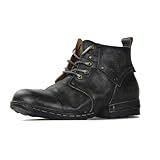 OSSTONE Design für zusätzliche Stoßfestigkeit Motorradstiefel für Männer Knöchel Walking Mode Leder Chukka Stiefel，6015-3-B，Retro Schwarz, US10(EU44)