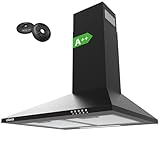 CIARRA CBCB6201 A++ Dunstabzugshaube 60cm Umluft 370m³/h Umlufthaube Pyramide Wandhaube Abluft mit CBCF002X2 Aktivkohlefilter 3 Leistungsstufen Wandmontage Abzugshaube Schwarz