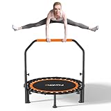 FitinOne 150KG Ø 101CM Faltbares Mini-Trampolin mit Bungee Bänder, 5-Fach Verstellbarer Schaumstoffgriff, Stabiler und leiser Fitness Indoor-Trampolin für Kinder und Erwachsene